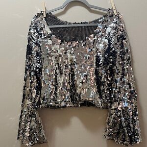 Sequin Bell Sleeve Top